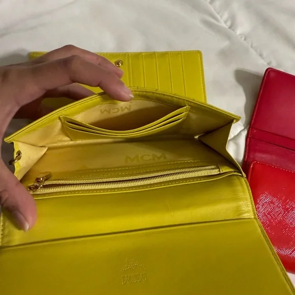MCM Red and Yellow Leather Wallet Duo - Picture 5 of 7